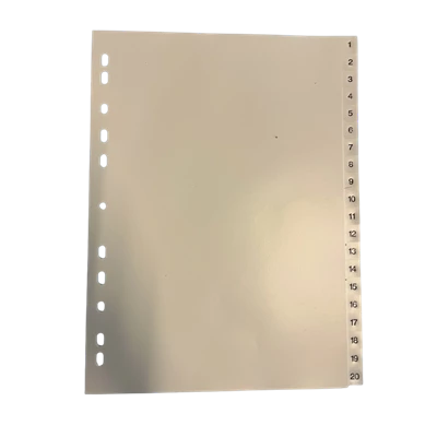 Pärmregister A4 plast 1-20 vita/svart tryck 10/fp