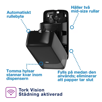 Dispenser Toa Tork T6 Mid-size Twin Svart