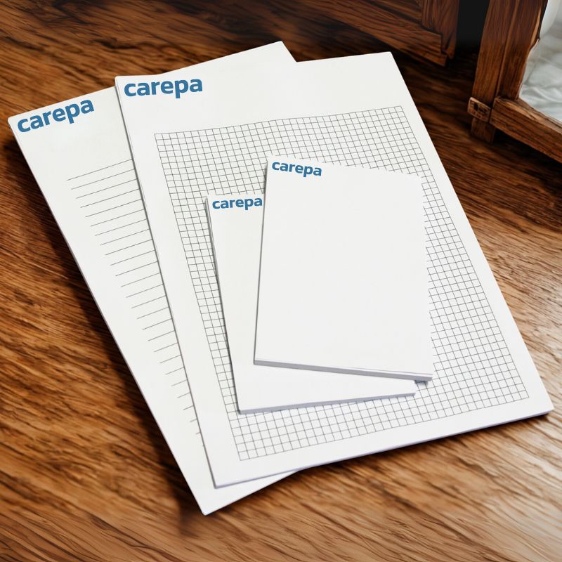 Fyra konferensblock med carepa logotype på