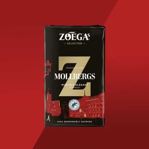 Röd bakgrund, Zoegas Mollbegrs paket med bryggkaffe