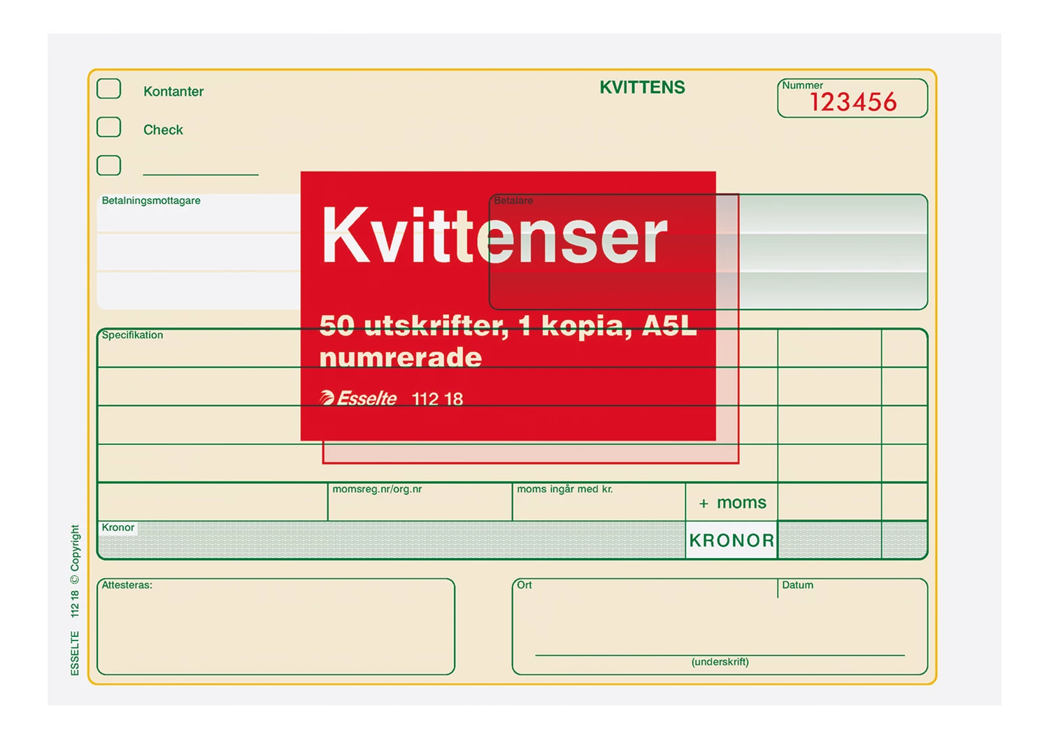 Blankett Kvittens numrerad A5L 2x50