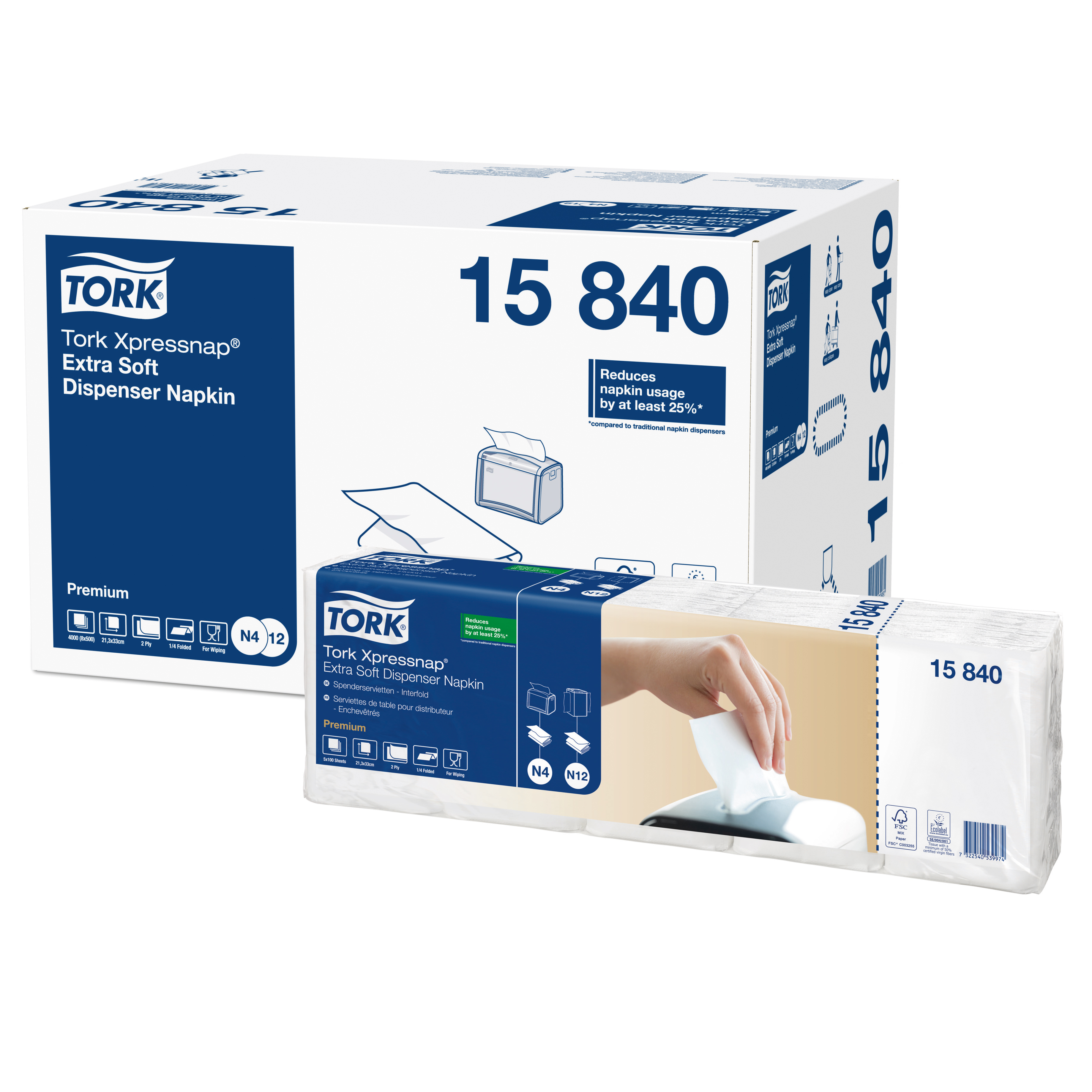 Servetter Tork N4 Premium 21,3x33cm Vit 4000st