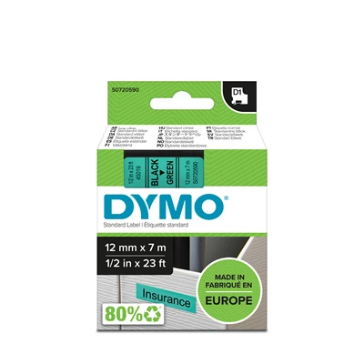 Märkt. Dymo D1 sv./grön 12 mm