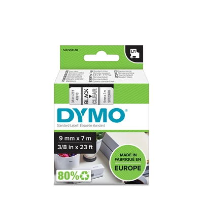 Märkt. Dymo D1 svart/tr. 9 mm