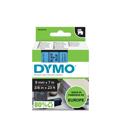 Märkt. Dymo D1 sv./blå 9 mm