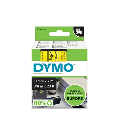 Märkt. Dymo D1 sv./gul 9 mm