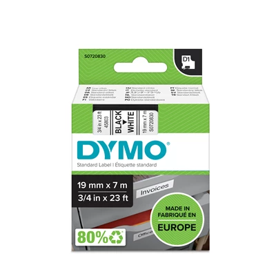 Märkt. Dymo D1 sv./vit 19 mm