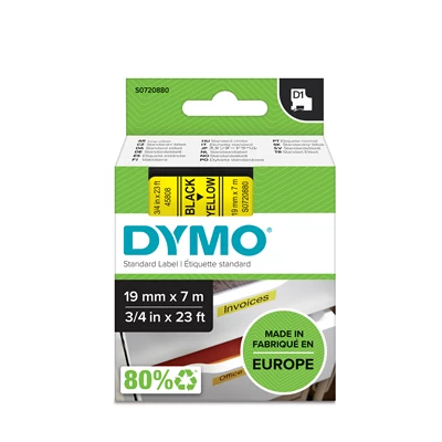 Märkt. Dymo D1 sv./gul 19 mm