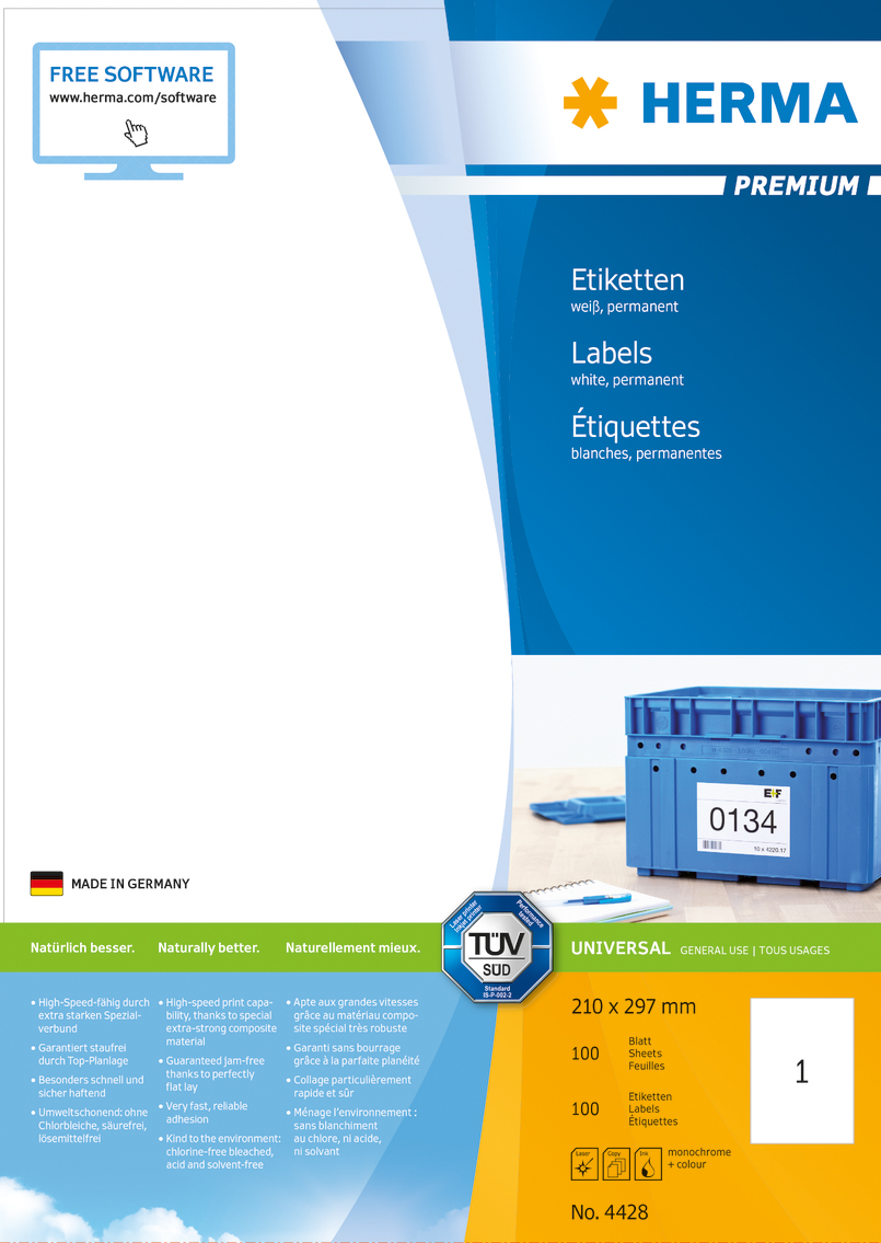 Etikett Herma Premium 210x297mm 100st/fp