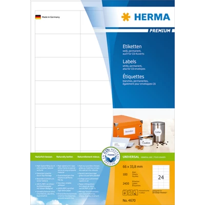 Etikett Herma vit 66x33,8mm 2400st/fp
