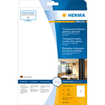 Etikett Herma 210x297mm Transparent 25st/fp