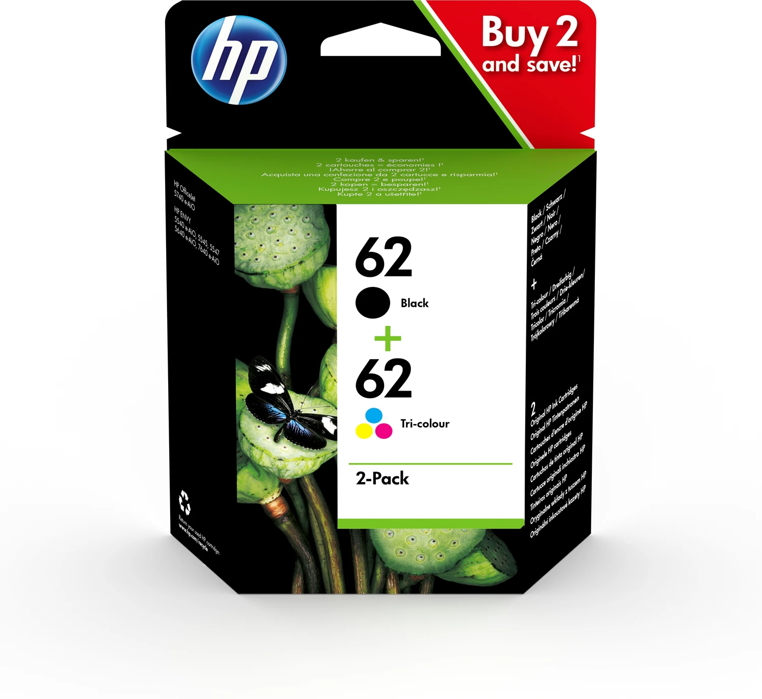 HP No62 black & color ink (sampack)