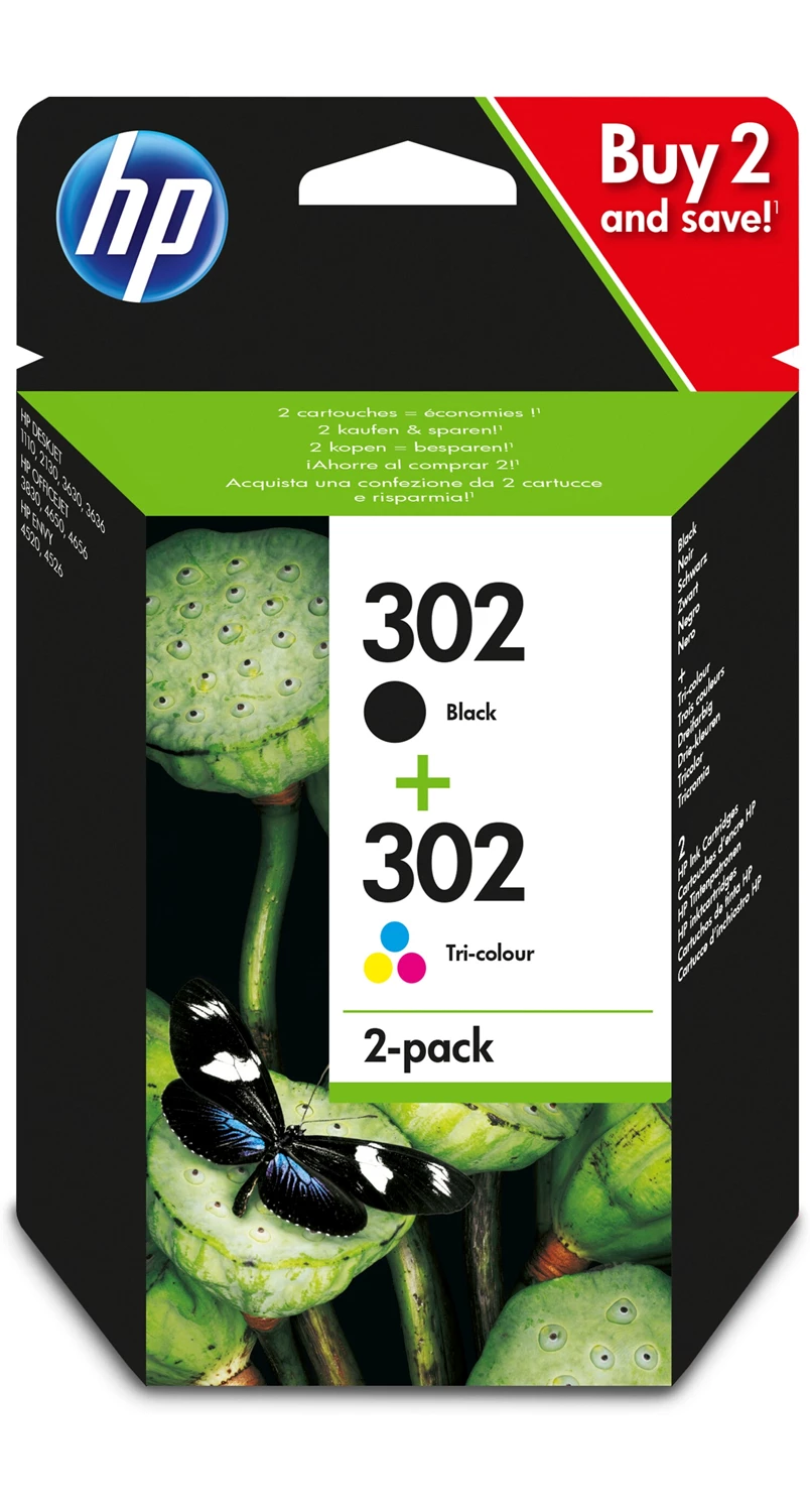 HP No302 ink cartridges combo 2-pack