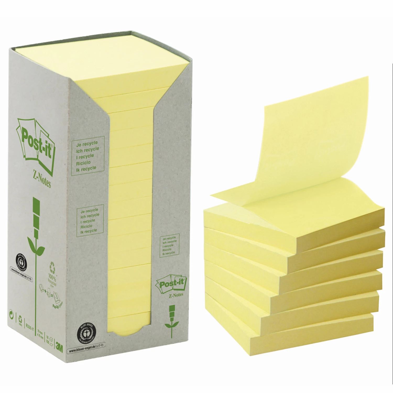 Post-it Recycled Z-block gul 16/fp