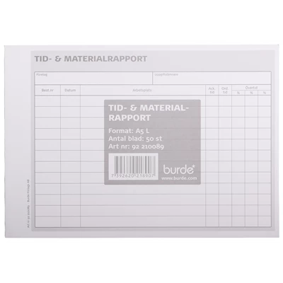 Blankett Tid & materialrapport