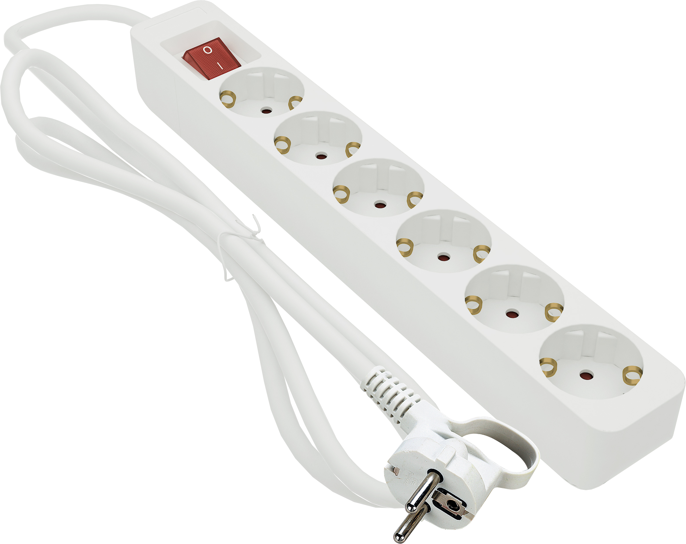 Grenuttag 6-vägs med brytare 1,4m vit