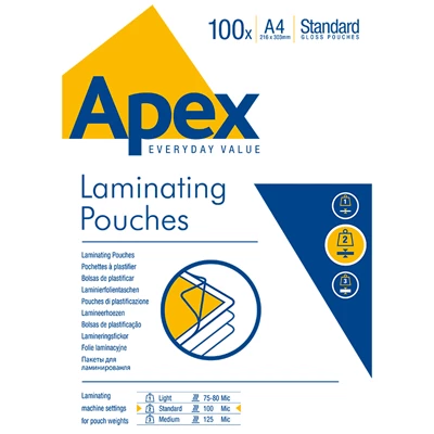Lamineringsficka APEX A4 100 mic Klar 100st/fp