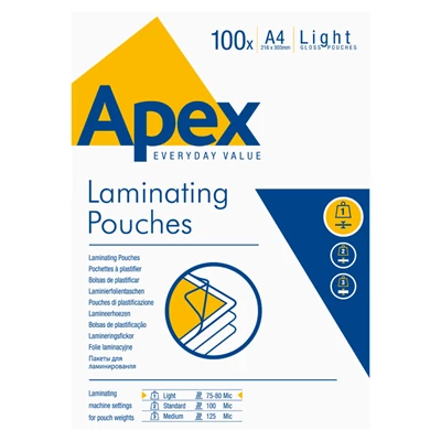 Lamineringsficka APEX A4 75 mic Klar 100st/fp