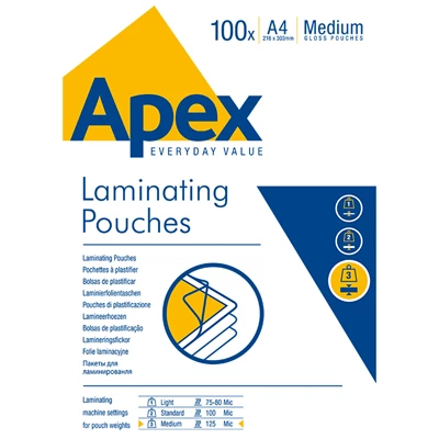 Lamineringsficka APEX A4 125 mic Klar 100st/fp