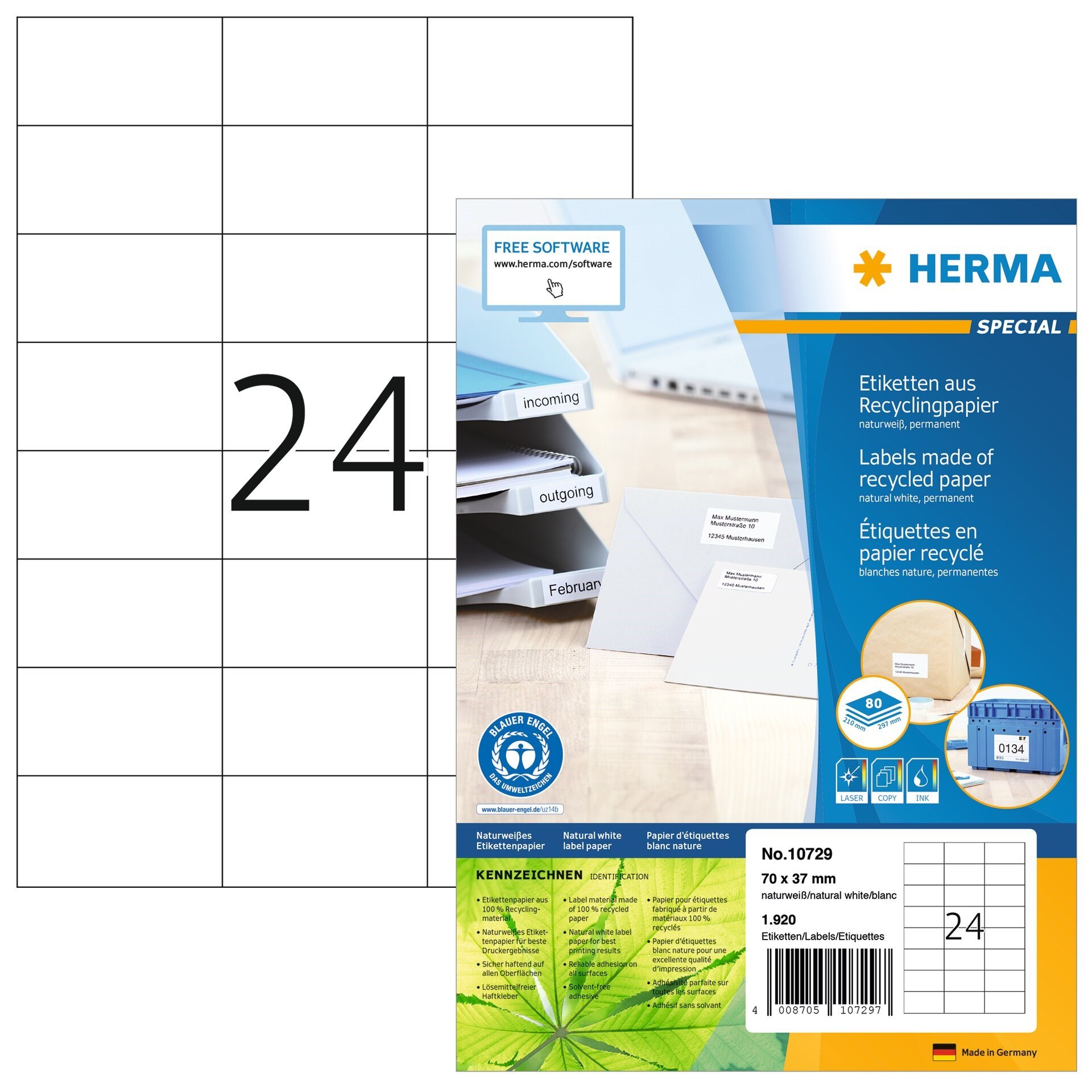 Etikett Herma Recycled 70x37mm Vit 1920st/fp