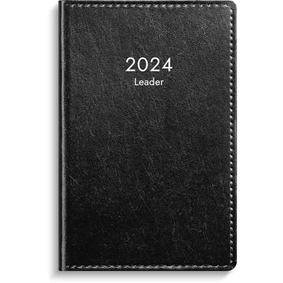 Kalender 2024 Leader svart konstläder inbunden