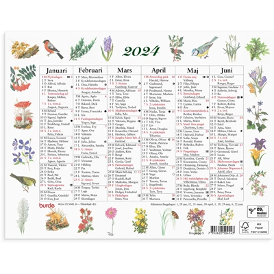 Väggkalender 2024 Lilla Naturalmanackan