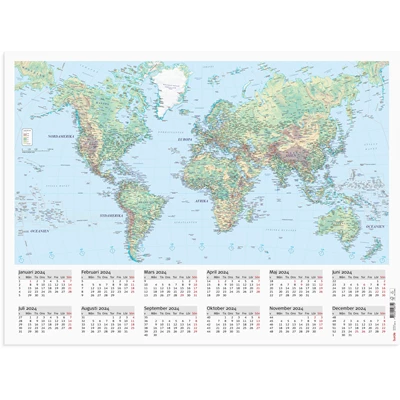 Väggkalender 2024 Väggblad Världskarta