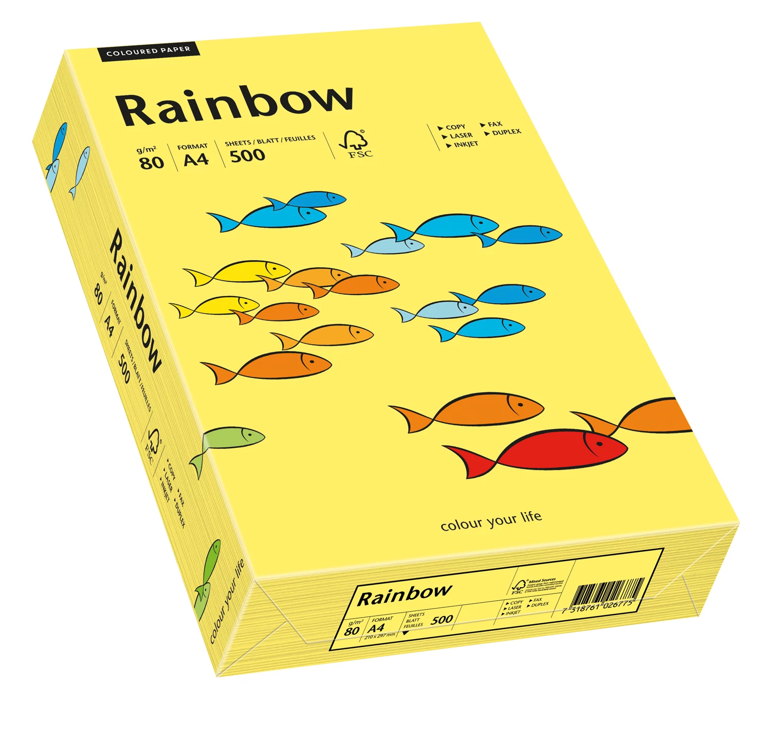 Papper Rainbow A4 80g Gul 500st/fp