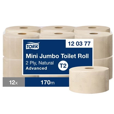 Toalettpapper Tork Mini Jumbo T2 2-lag Natur 12/fp