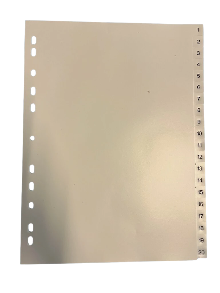 Pärmregister A4 plast 1-20 vita/svart tryck 10/fp