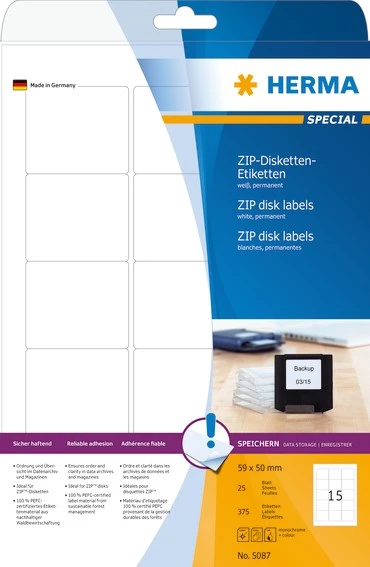 Etikett Herma Special Zip-disk 59x50mm 375st