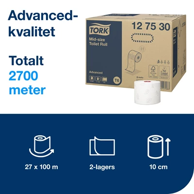 Toalettpapper Tork Advanced T6 2-lags 27rl/kolli