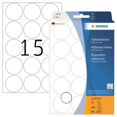Etikett Herma Rund 32mm Vit 480st/fp 