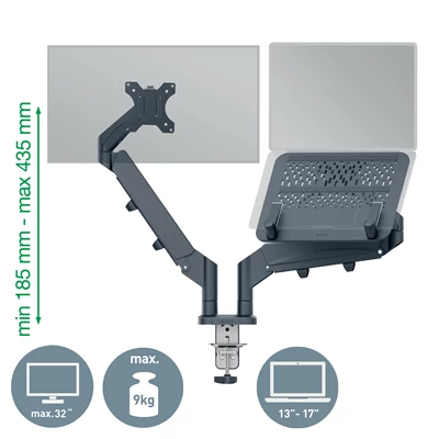 Monitorarm Skärm+Laptop Leitz Ergo Grå