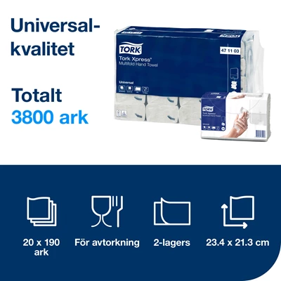 Pappershandduk Tork FS Xpress Uni Multif H2 3800st