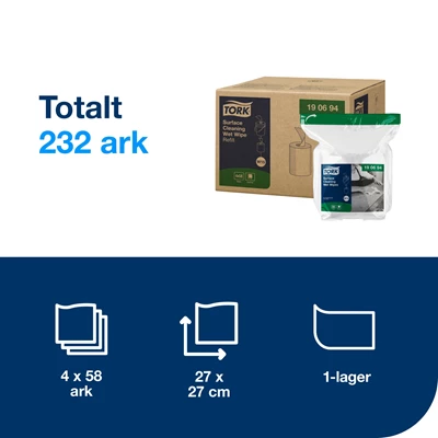 Våtduk för ytrengöring Tork 232st/fp -refill