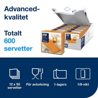 Servett Tork Linstyle 39x39cm 1/8 Orange 600st