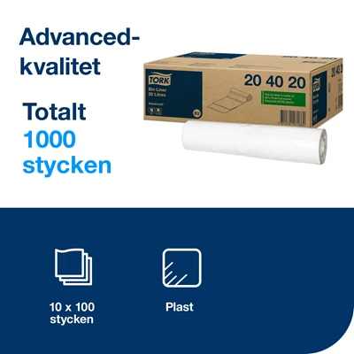 Soppåse 20L Tork Bin Liner Vit 100st/fp x 10fp
