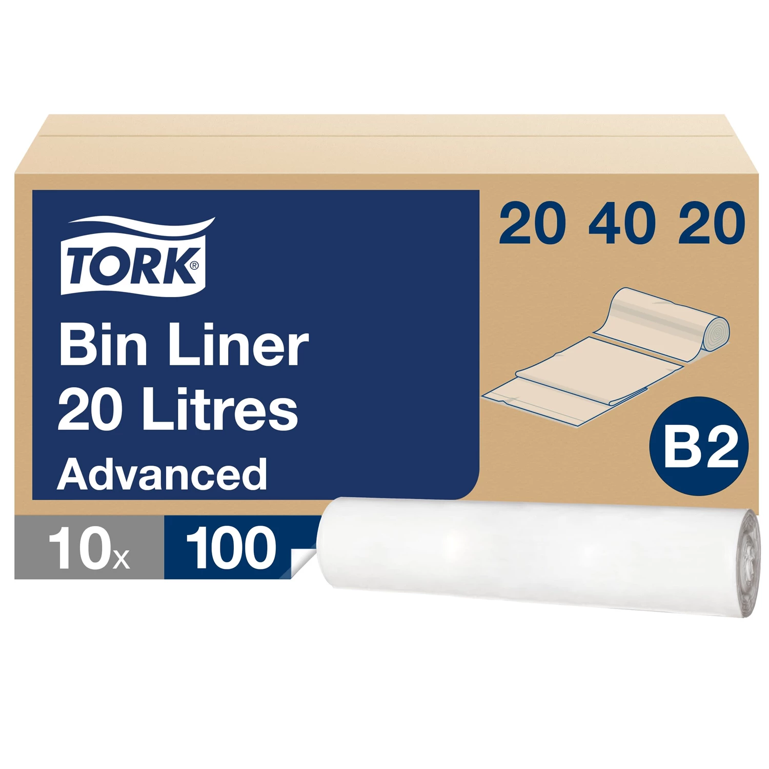 Soppåse 20L Tork Bin Liner Vit 100st/fp x 10fp