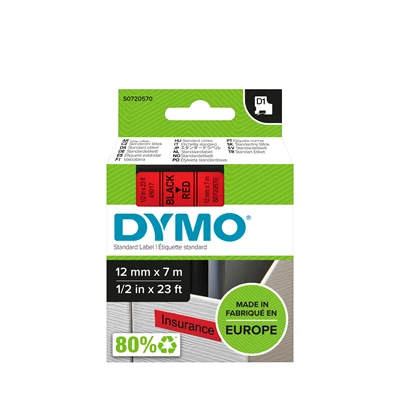 Märkt. Dymo D1 sv./röd 12 mm