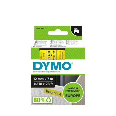 Märkt. Dymo D1 sv./gul 12 mm