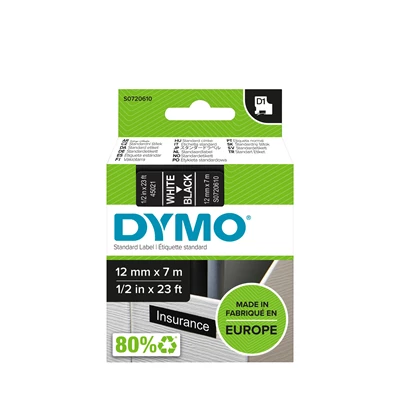 Märkt. Dymo D1 vit/svart 12 mm