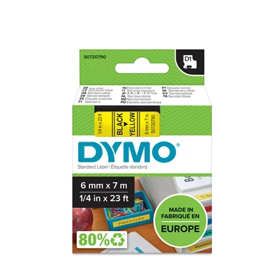 Märkt. Dymo D1 sv./gul 6 mm
