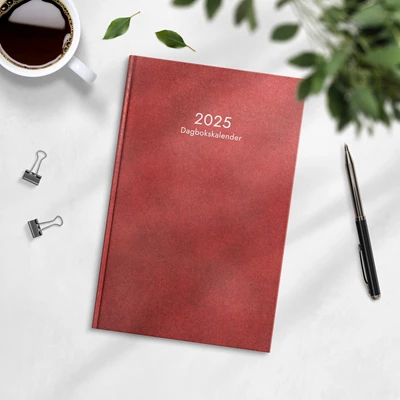 Kalender 2025 Dagbokskalender rött konstläder