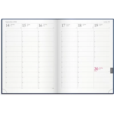 Kalender 2026 Veckojournal Blått konstläder
