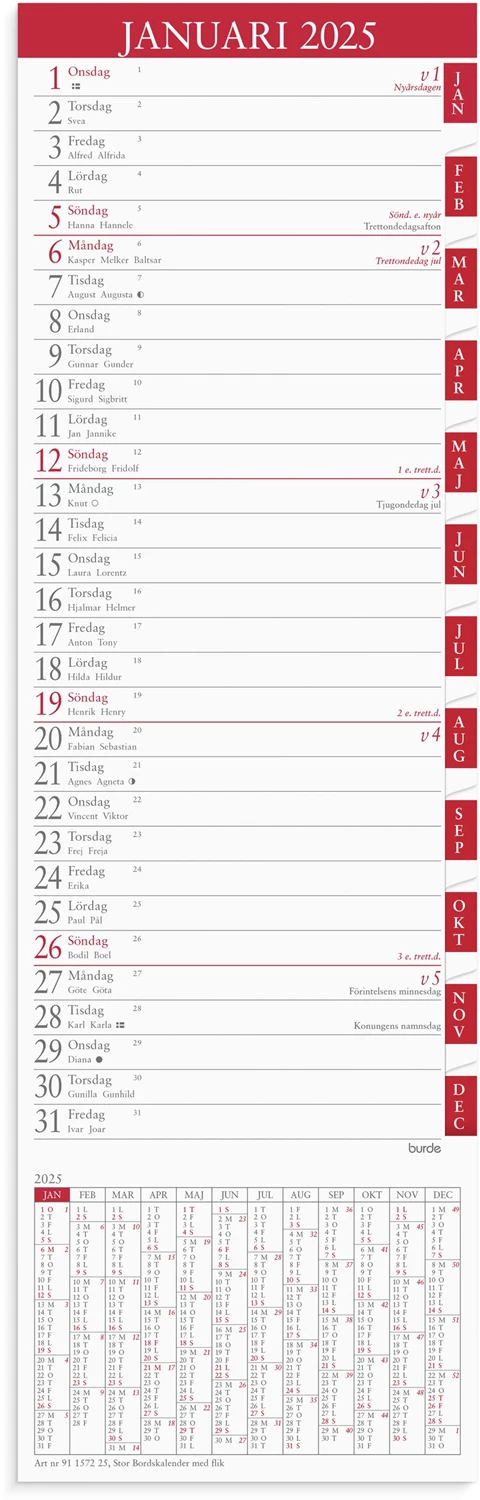 Stor Bordskalender 2025 flik