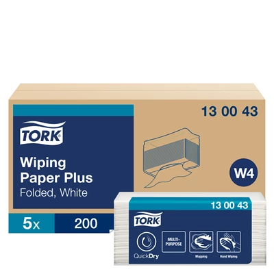 Torkduk 38,5x10,8cm Plus W4 Vit 5x200st