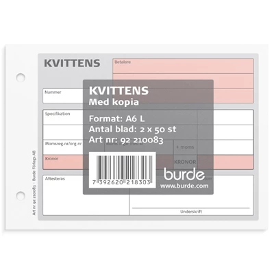 Kvittenser A6 med kopia 2x50