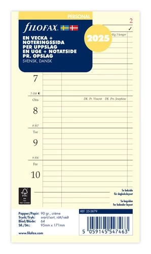 Dagbok Filofax Pocket 2025 vecka/sida + noteringss
