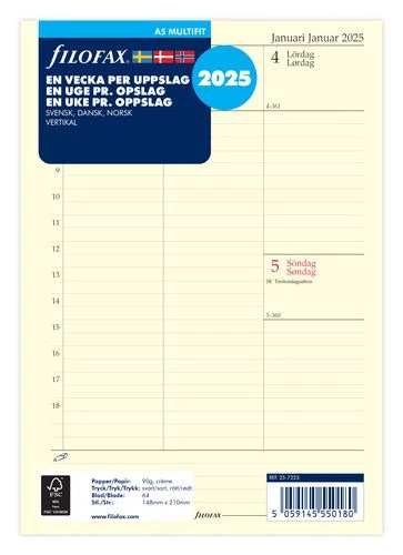 Dagbok Filofax A5 2025 vecka/uppslag vertikal